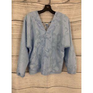 NWT Koko + Mason Light Blue Floral Textured V-Neck Blouse Size XS